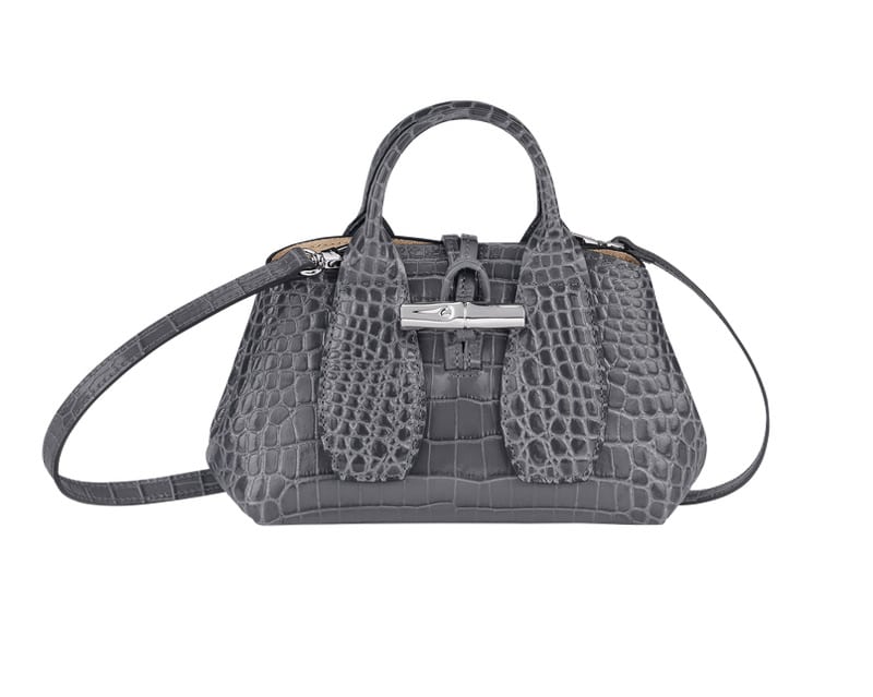 Longchamp Black Croc-Embossed Top-Handle Le Pliage Cuir