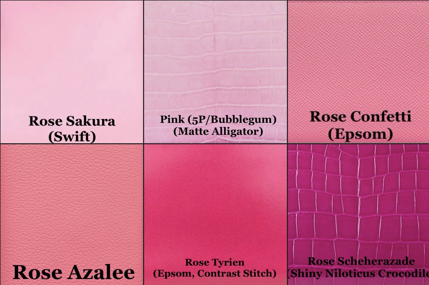 Some of the many popular shades of pink. foulard hermes neuf