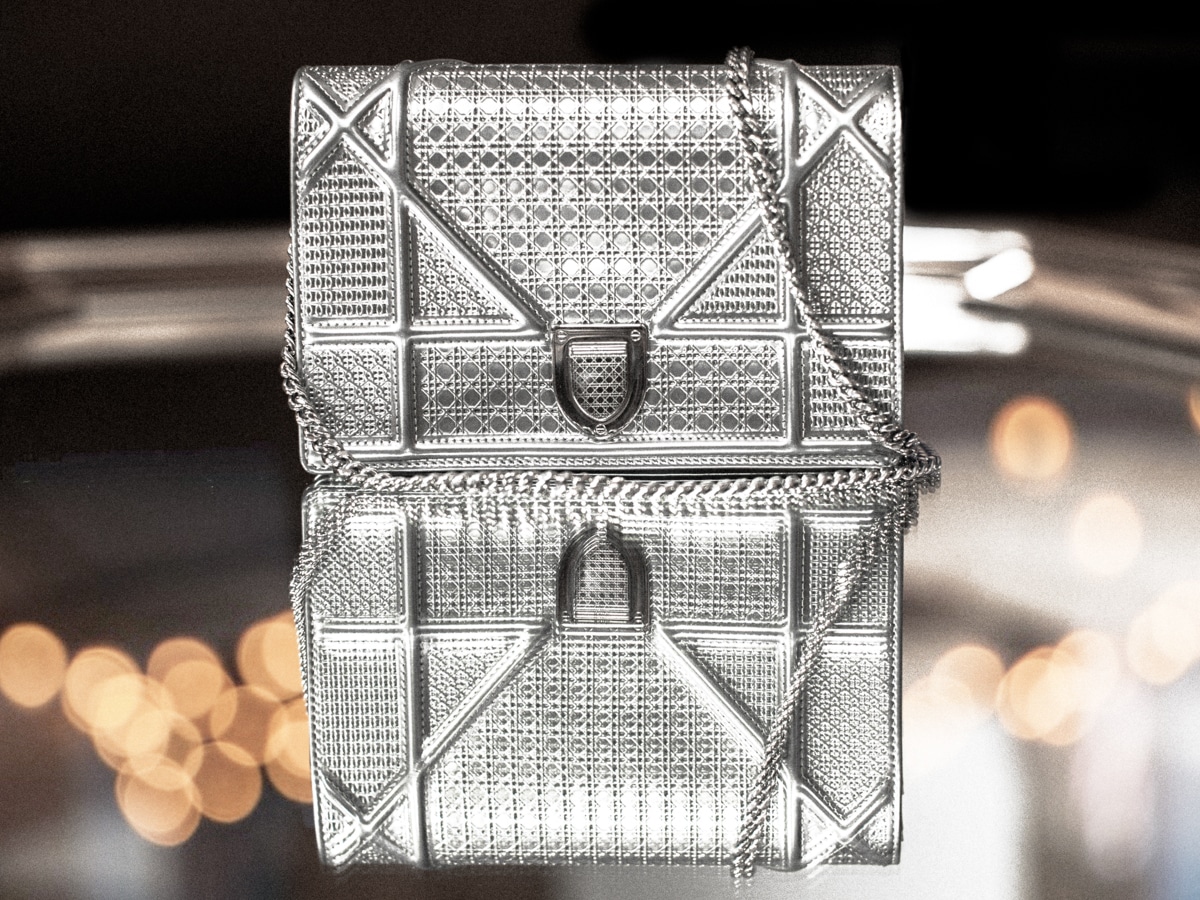 DIOR DIORAMA BAG IN METALLIC SILVER FALL 2017