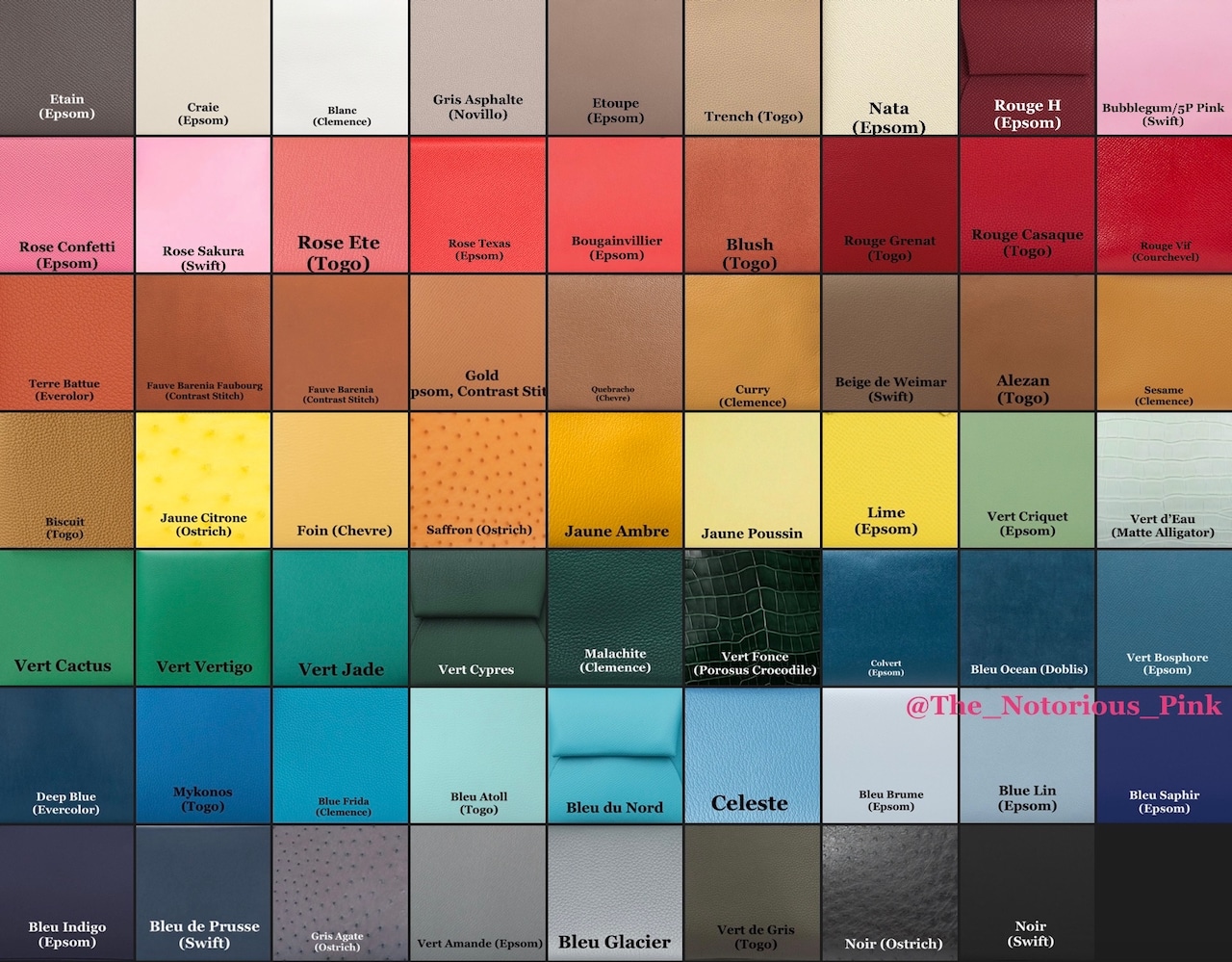 Birkin color chart outlet