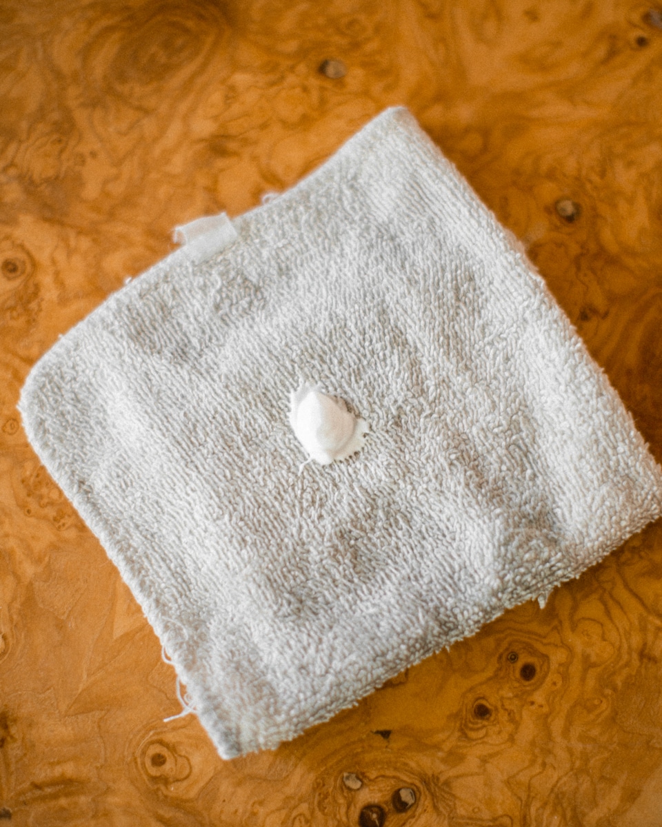 Dime sized amount of conditioner on cloth