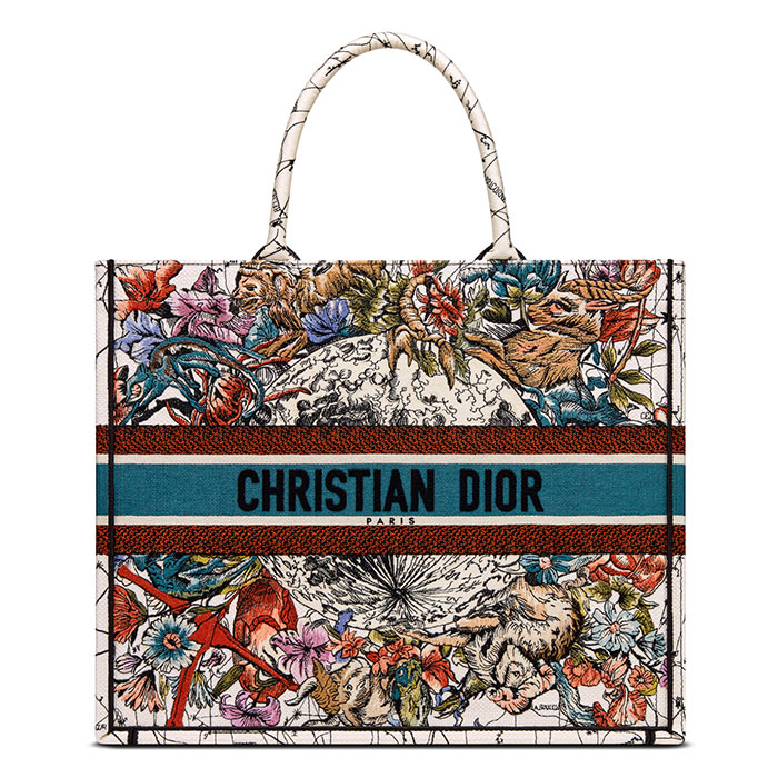 Medium Dior Book Tote White Multicolor Flowers Constellation