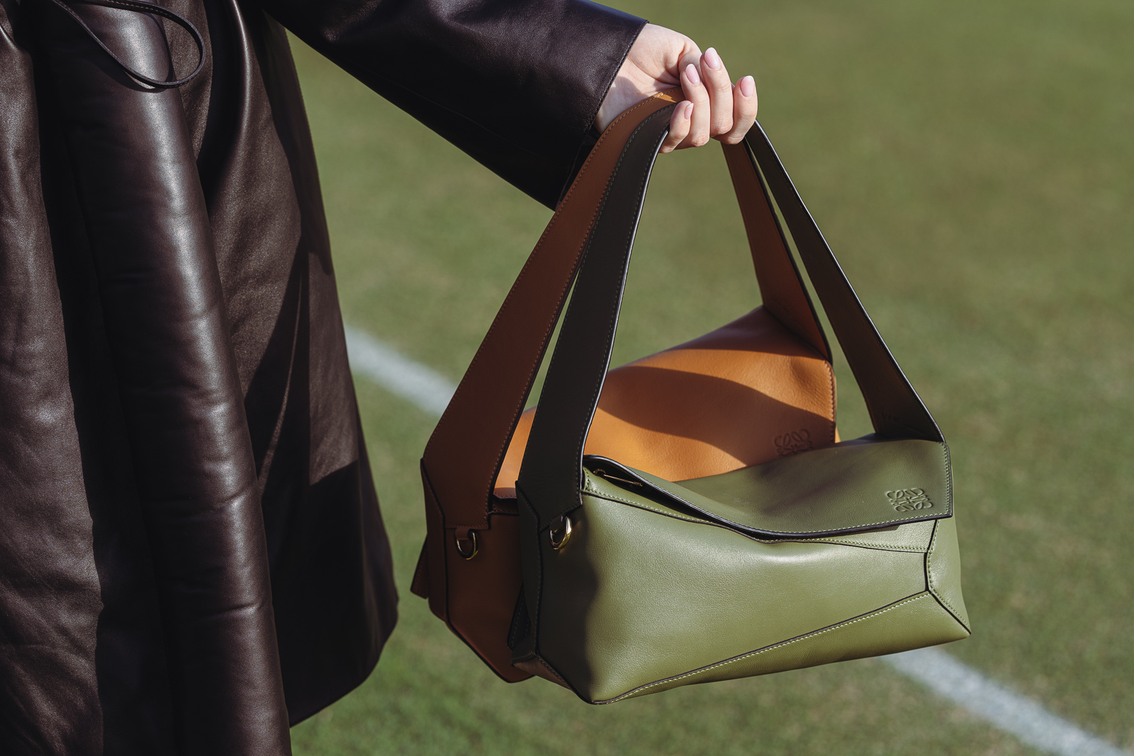 Loewe Cushion Bag in Avocado and Tan