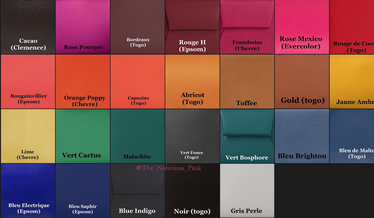 Interior Colors for Hermès SO 2021-2022. NOTE that the leather stated indicates the leather of the swatch, not the leather offered. Compiled by @The_Notorious_Pink