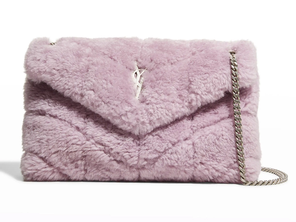 Saint Laurent NEW W/ TAGS Hot Pink Shearling Small Monogram Loulou Puffer  Bag