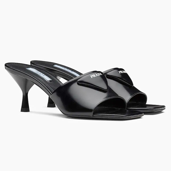 Brushed Leather Mid-heeled Slides