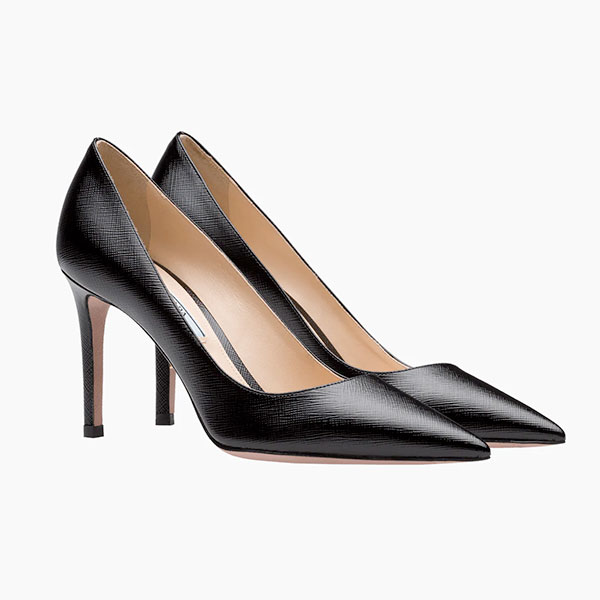 Saffiano textured patent leather pumps