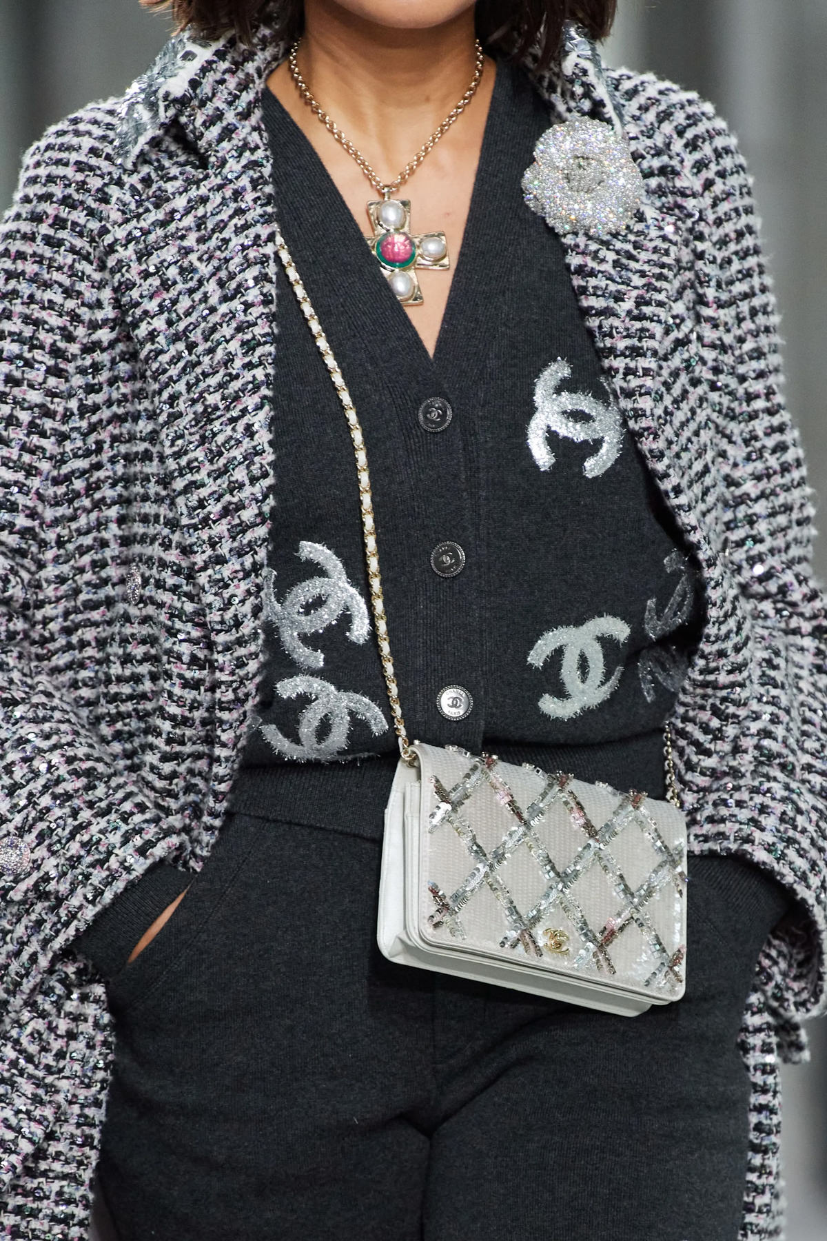 chanel black and white tweed jacket