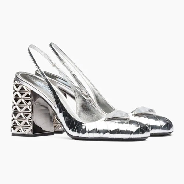 Metallic Leather Slingback Pumps