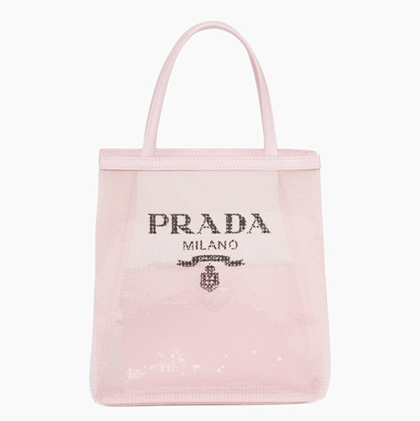 Small Sequined Mesh Tote in Alabaster Pink