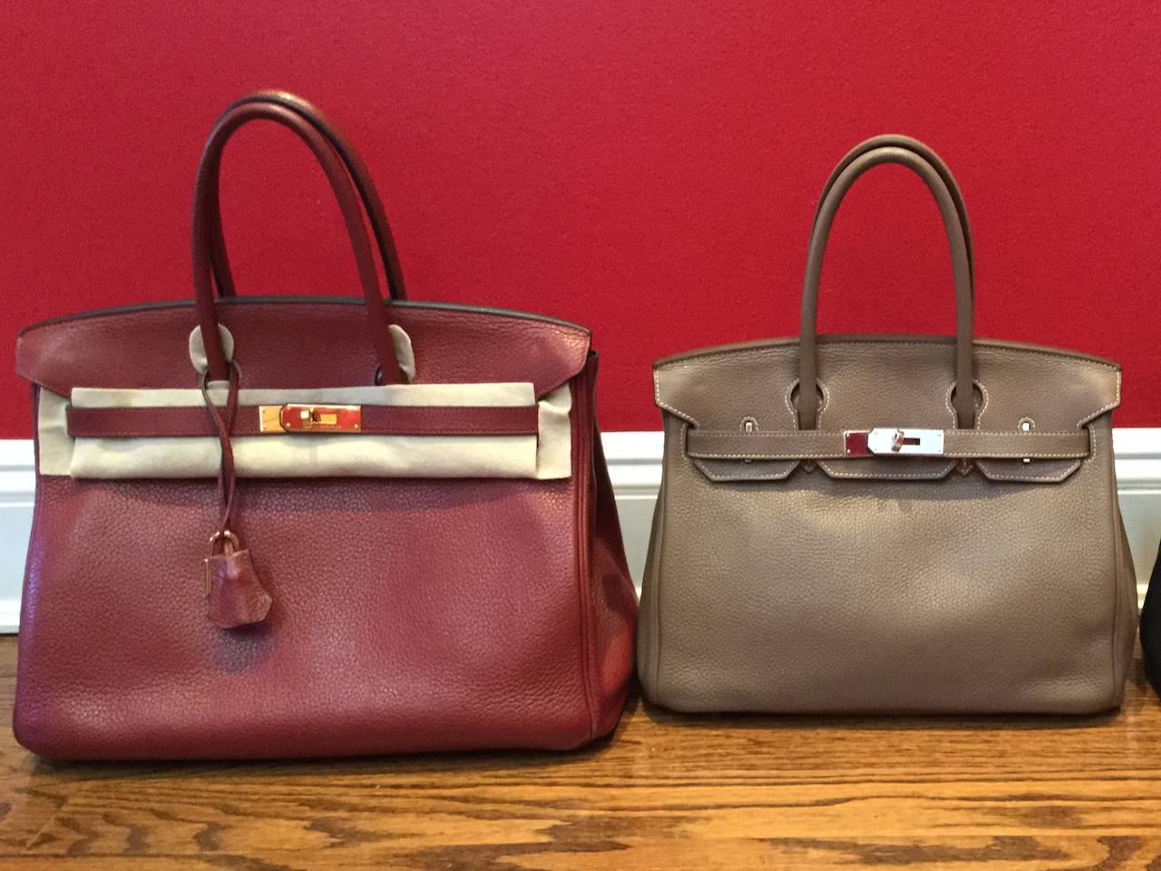 Hermes Rouge H Clemence Leather Birkin Bag