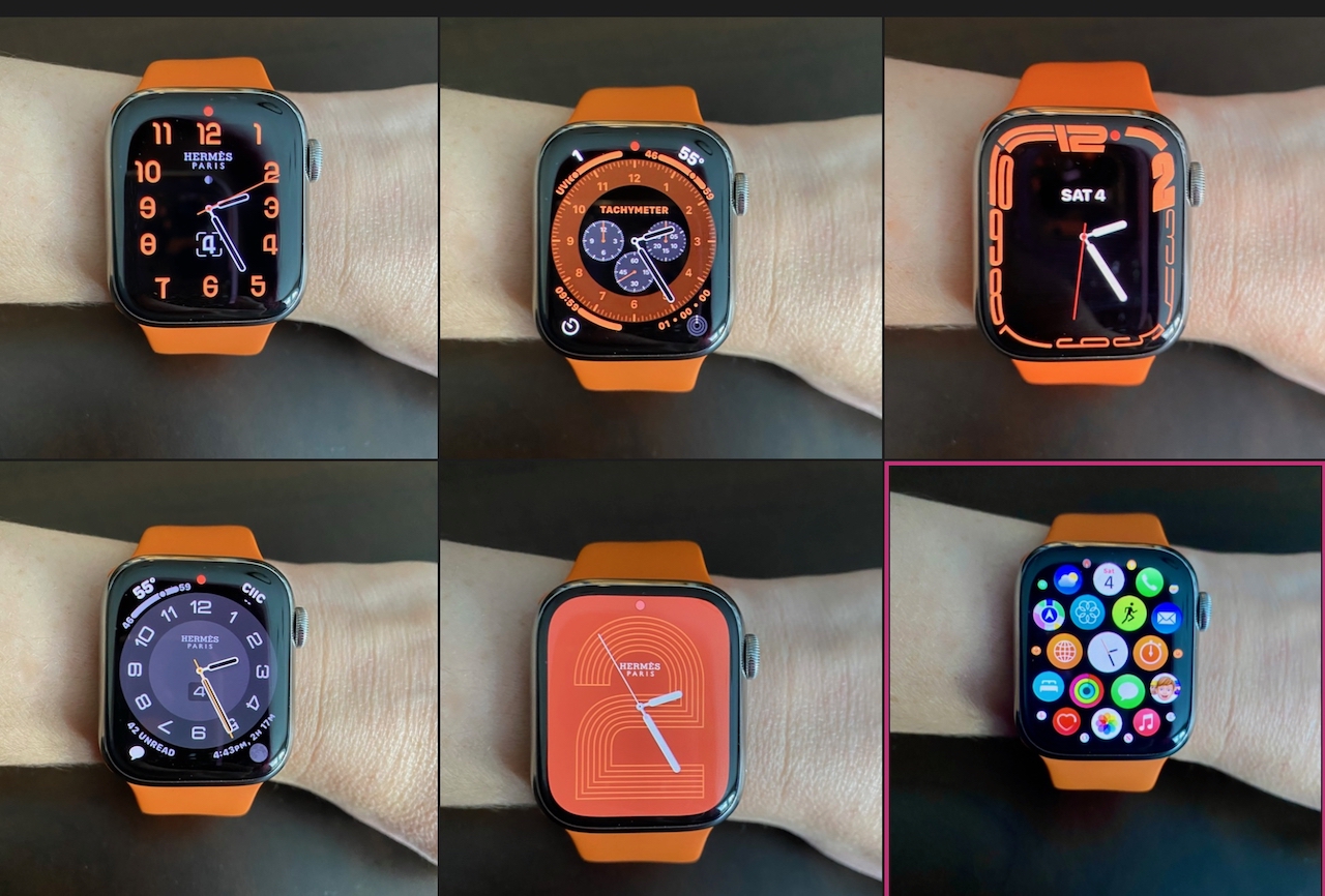 Some of the Hermès-only watch faces for the Apple Watch Hermes. The last shot shows all the important apps at your fingertips. Photo via @The_Notorious_Pink