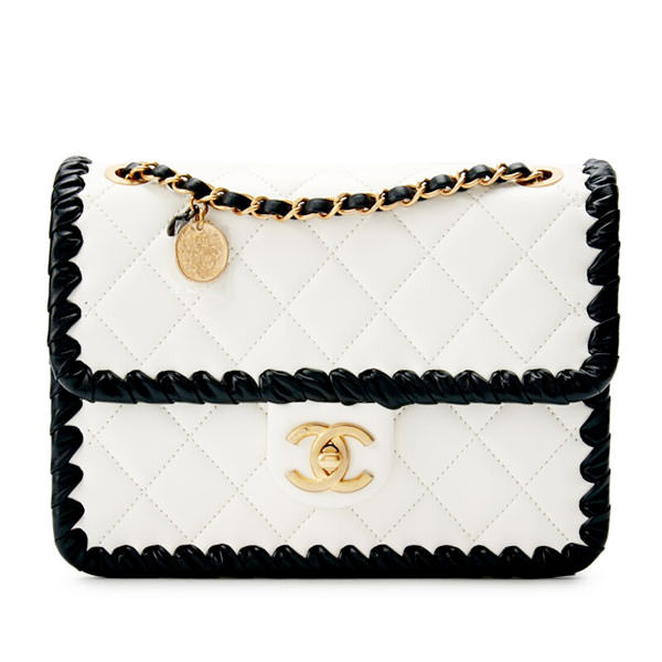 Chanel White and Black Quilted Lambskin Braided Edge Mini Flap Bag Gold Hardware, 2022