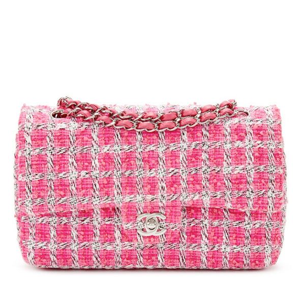 Chanel Pink Quilted Tweed Medium Double Flap Silver Hardware, 2014