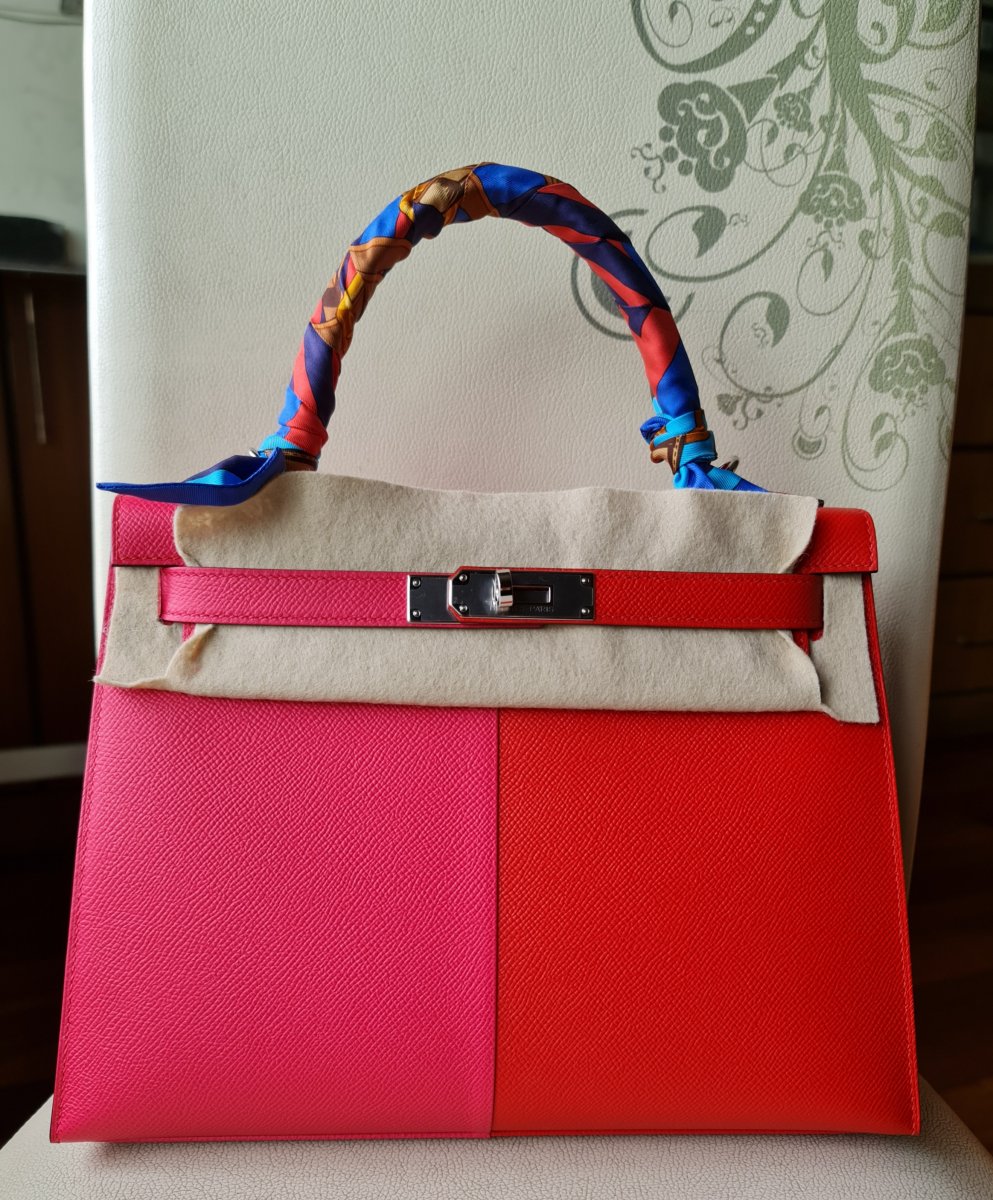 HERMES Vintage Kelly 25 Sellier Lizard Fuchsia Pink w/ Ruthenium Hardware  