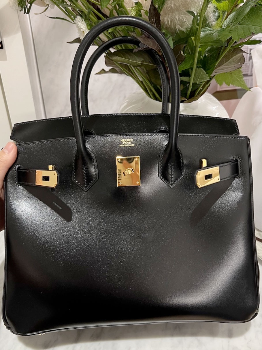 HERMES Black Box Leather Birkin 35 Handbag