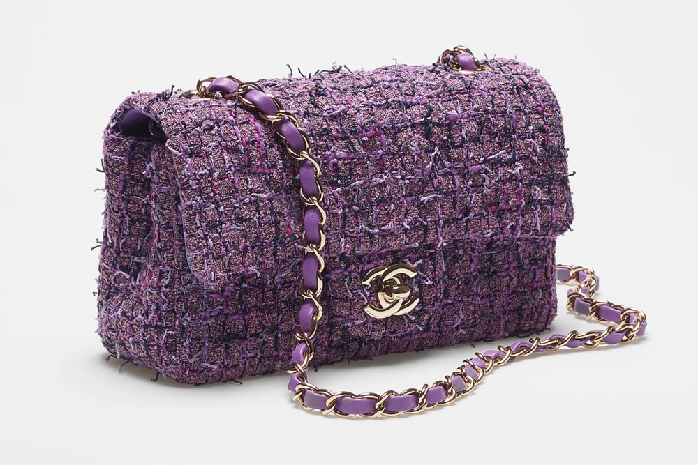 CHANEL SS 2022 Mini Purple Tweed Flap Bag at 1stDibs