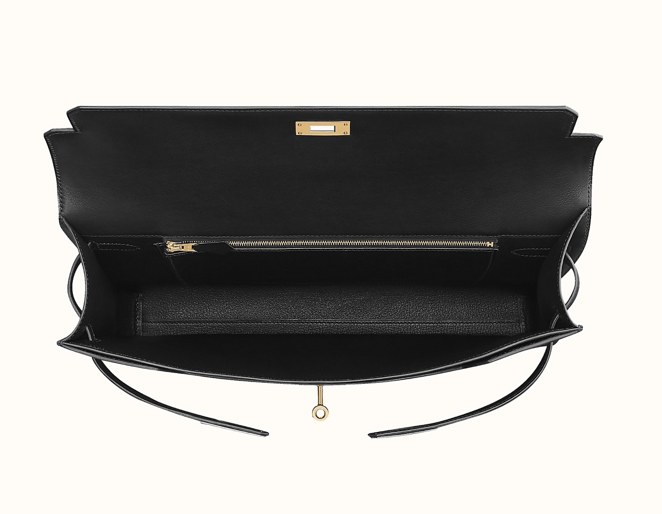 Interior View of the Kelly Dépêches 36 Touch Briefcase in Noir. Photo via Hermes.com