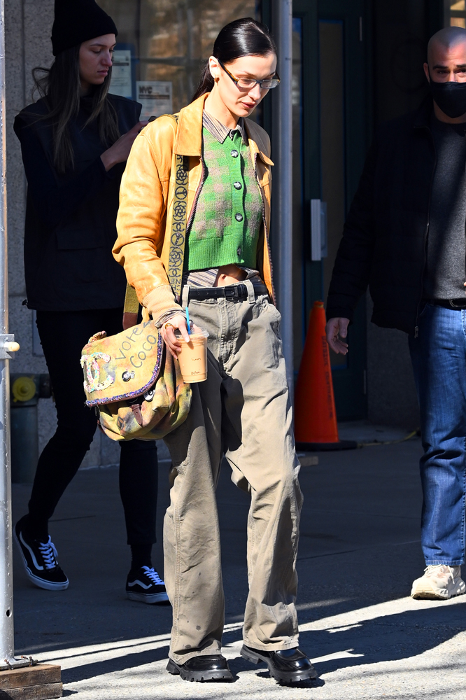 Bella Hadid goes hell for leather with Chanel bag in NYC