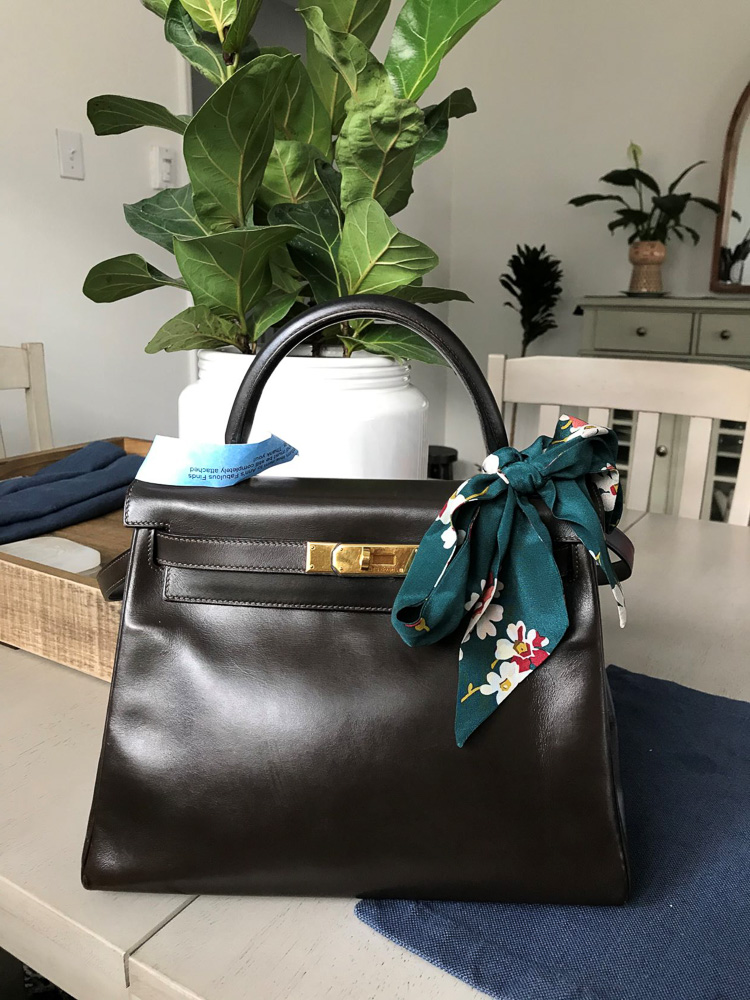 HERMES Vintage Kelly 28 Flap Bag in Black Box Leather