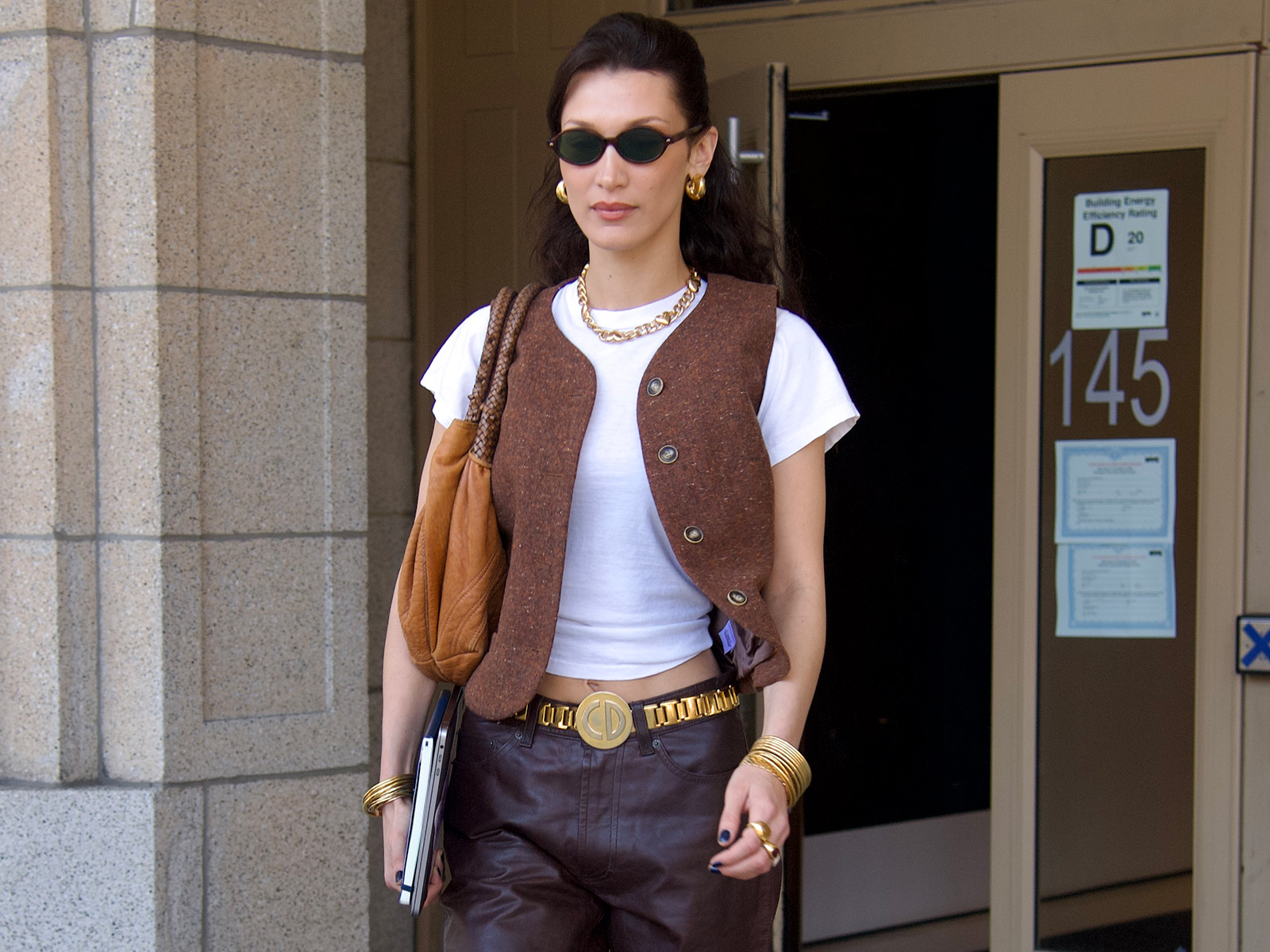 Bella Hadid Fendi patch Spy Bag