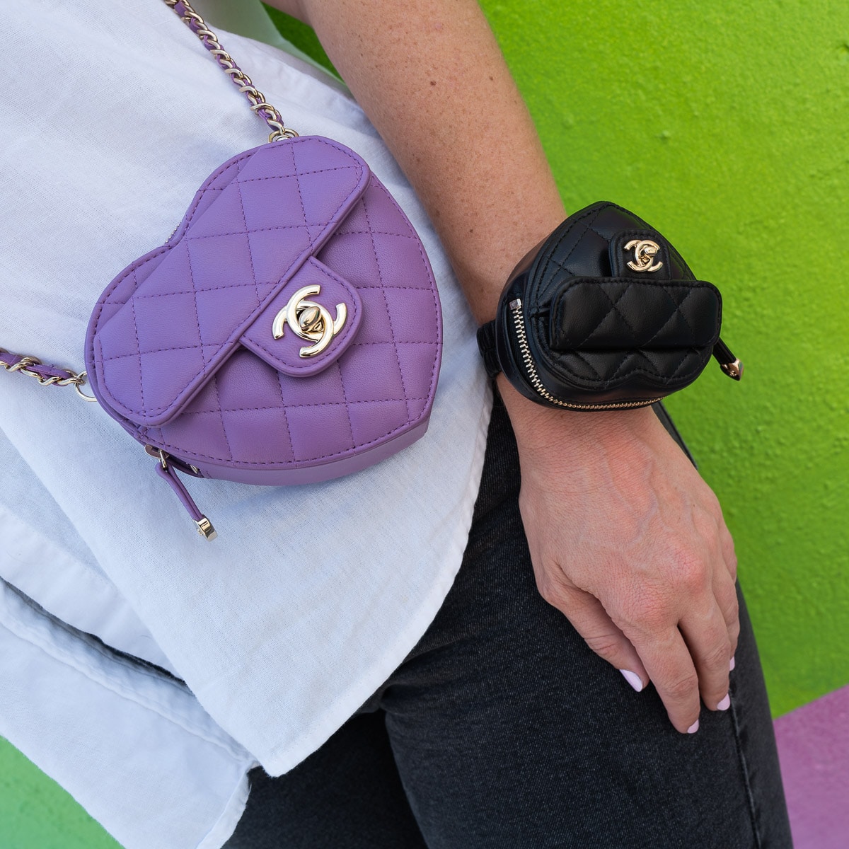 Chanel Heart Bag in Purple and Black Wristlet