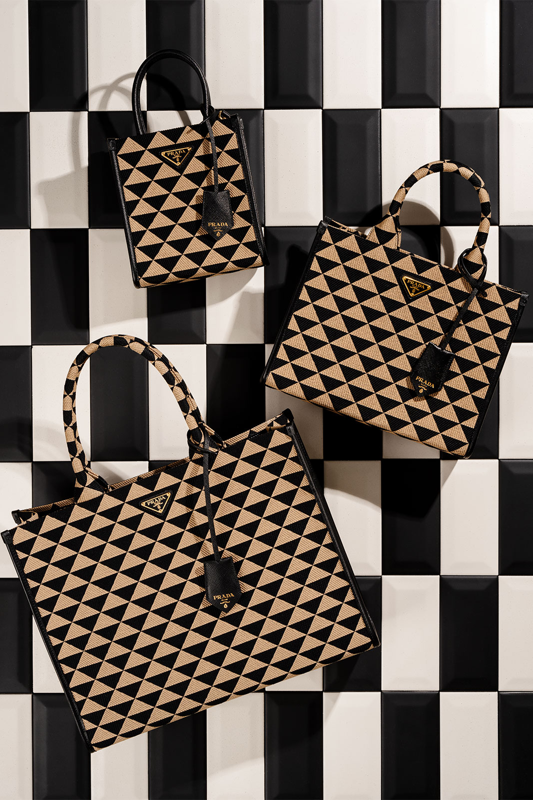 Prada Double Symbole Triangle Bag Leather and Jacquard Mini - ShopStyle