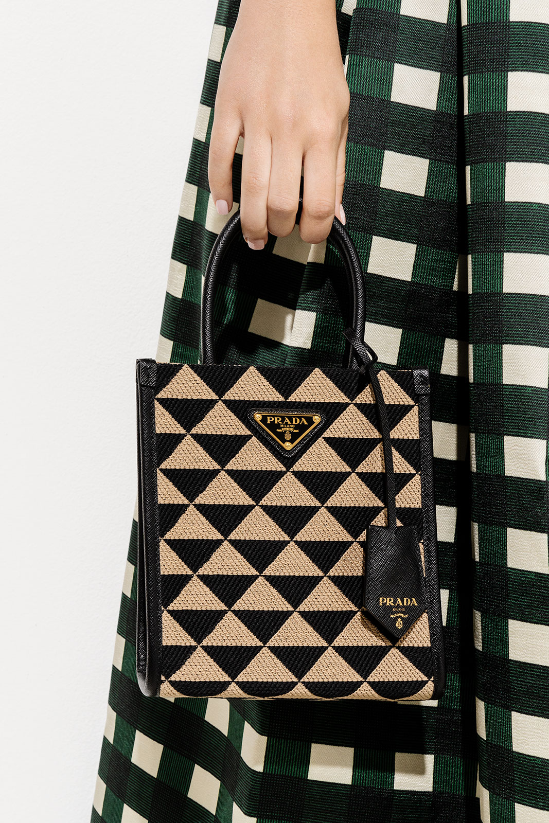 Prada Double Symbole Triangle Bag Leather and Jacquard Mini - ShopStyle