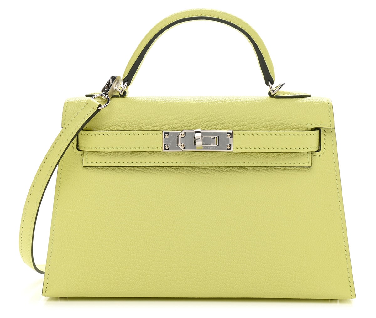 Hermes Personal Kelly bag mini Sellier Trench/ Lime Epsom leather Gold  hardware
