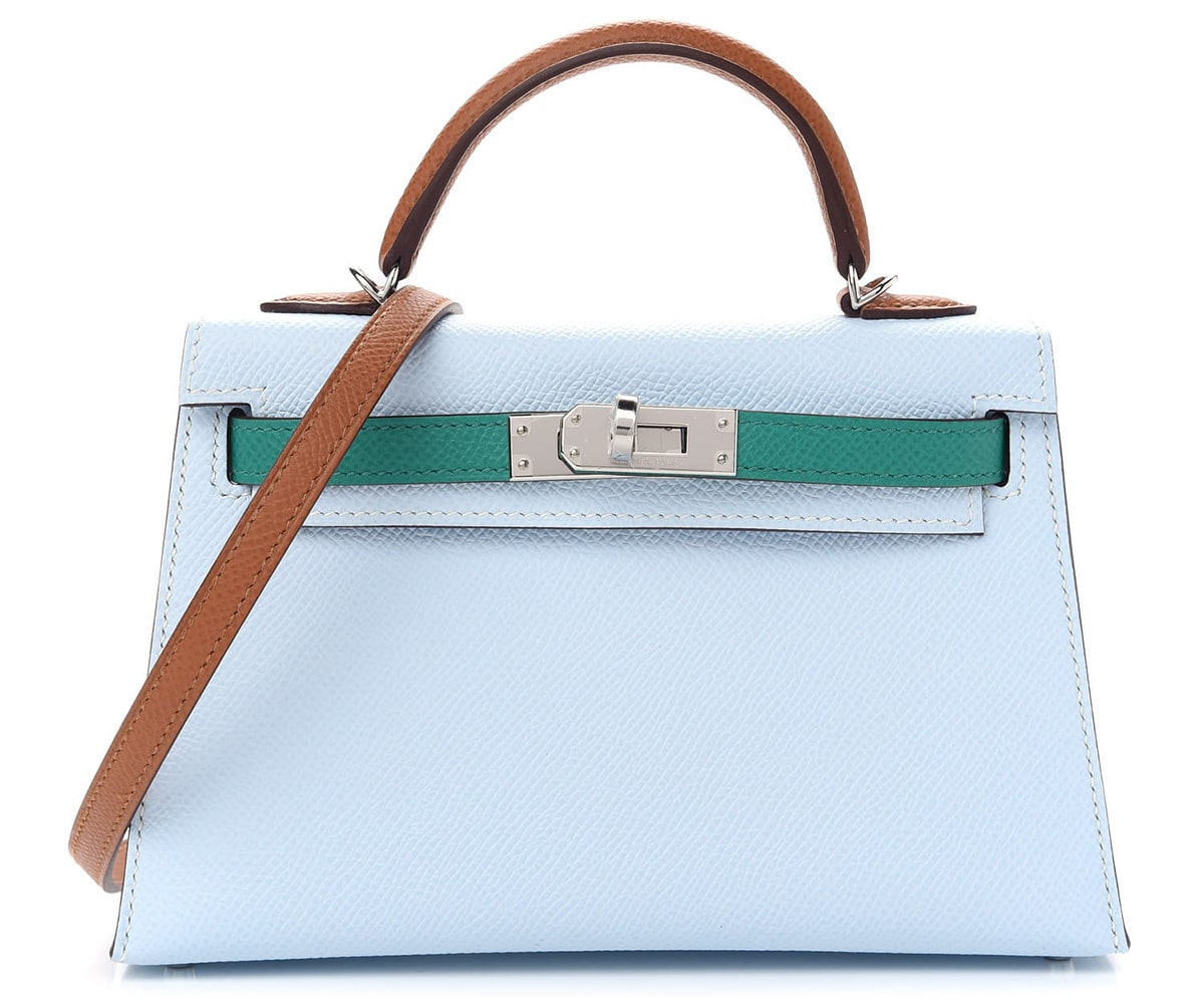 Hermes Epsom Mini Kelly Sellier 20 Bleu Brume Vert Jade Gold