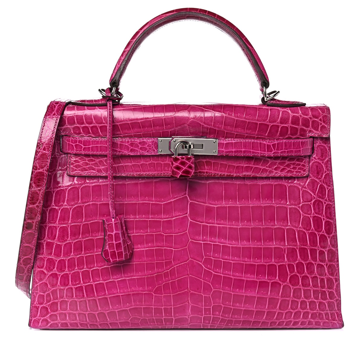 Hermes Shiny Niloticus Crocodile Kelly Sellier 32 Rose Scheherazade