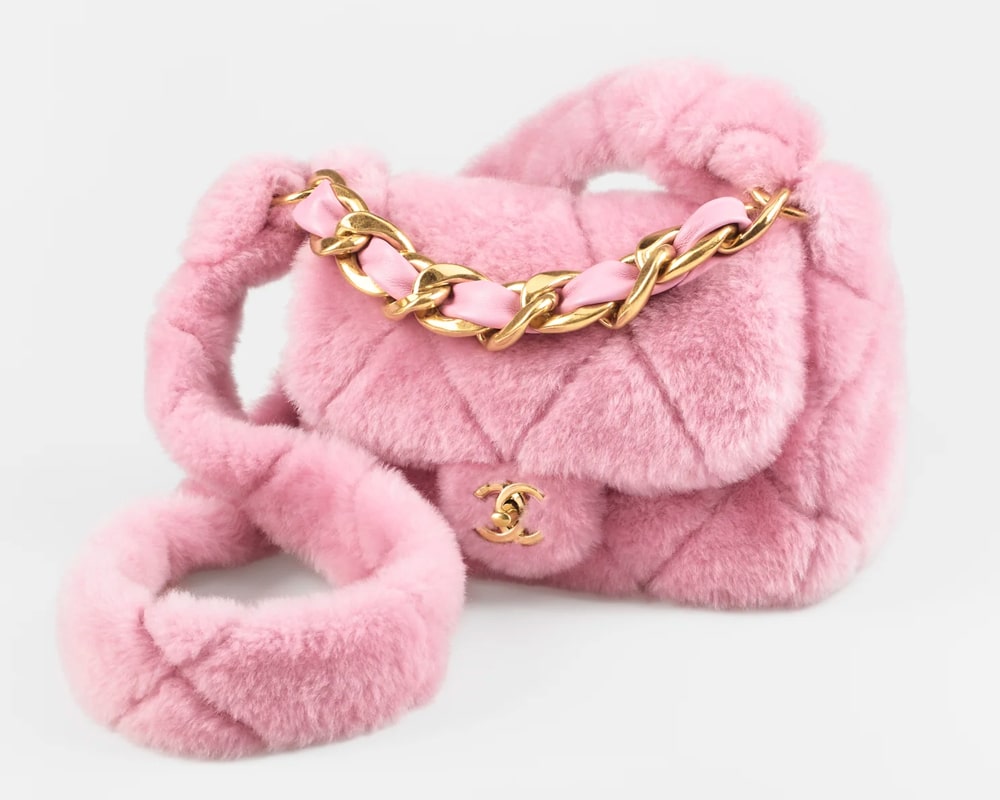 CHANEL, Bags, Chanel Hot Pink Faux Fur Shearling Sherpa Quilted Tweed  Boucle Bag Matte Gold