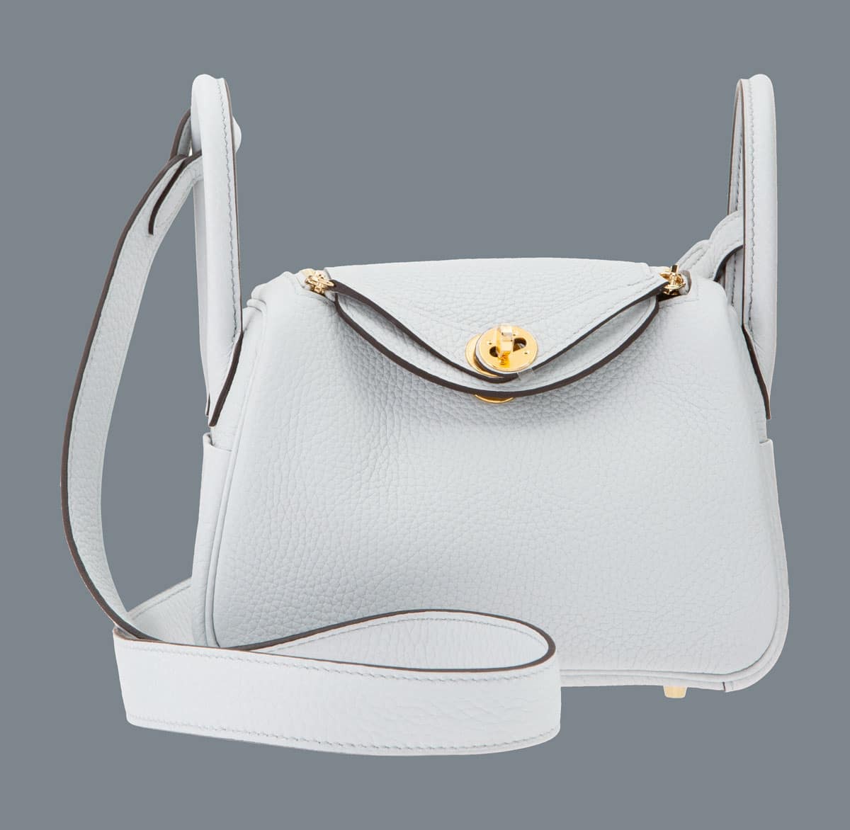 Hermes 20cm Blue Pale Clemence Leather Mini Lindy Bag with Gold Hardware Hermes 20cm Blue Pale Clemence Leather Mini Lindy Bag with Gold Hardware