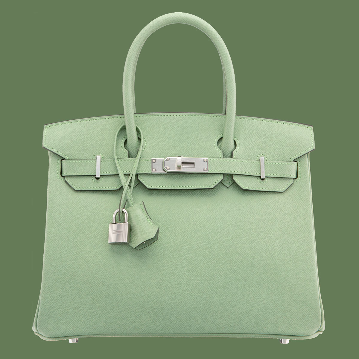 Hermes 30cm Vert Criquet Madame Leather Birkin