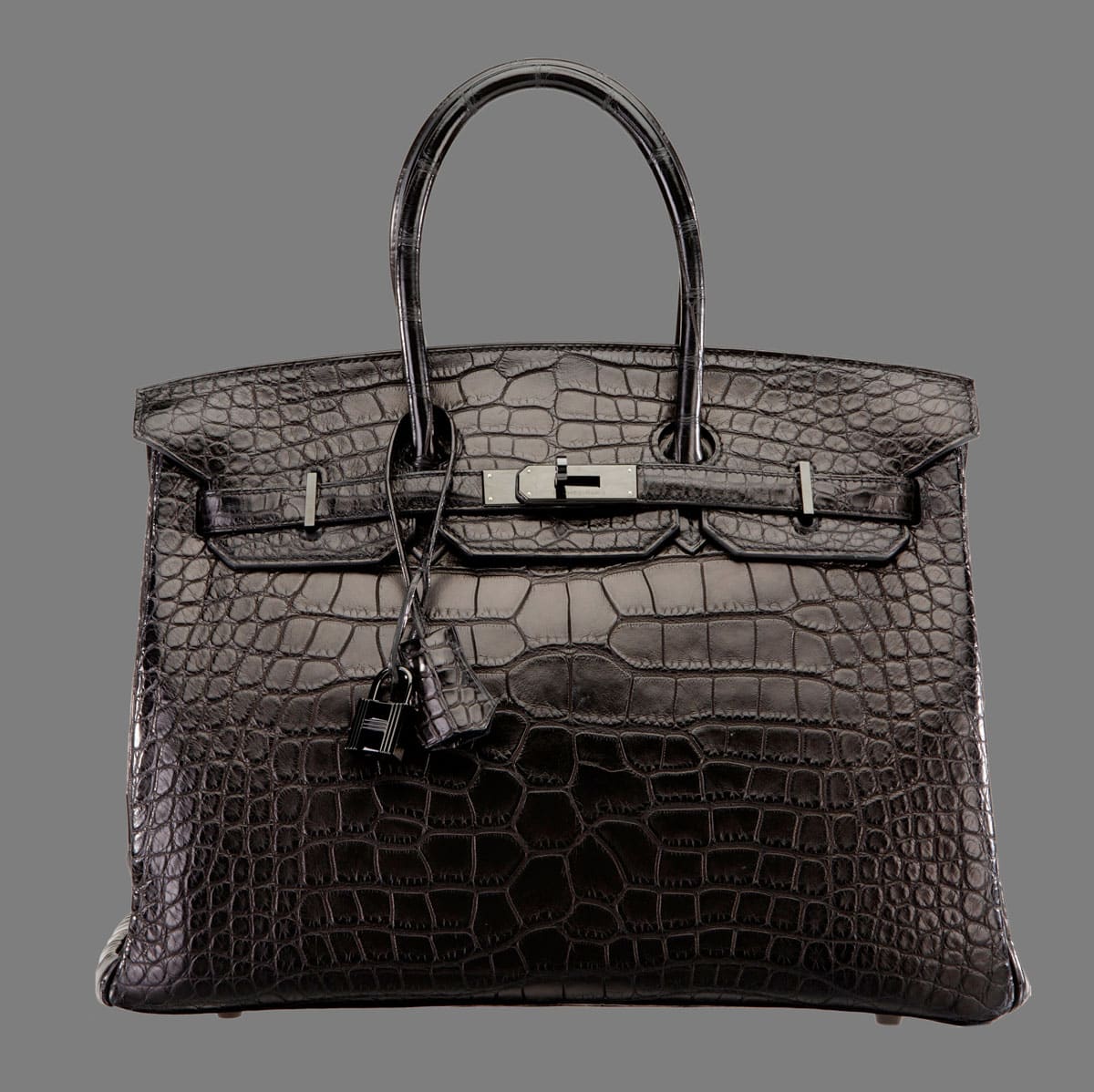 Hermes 35cm Matte So Black Alligator Birkin Bag with PVD Hardware