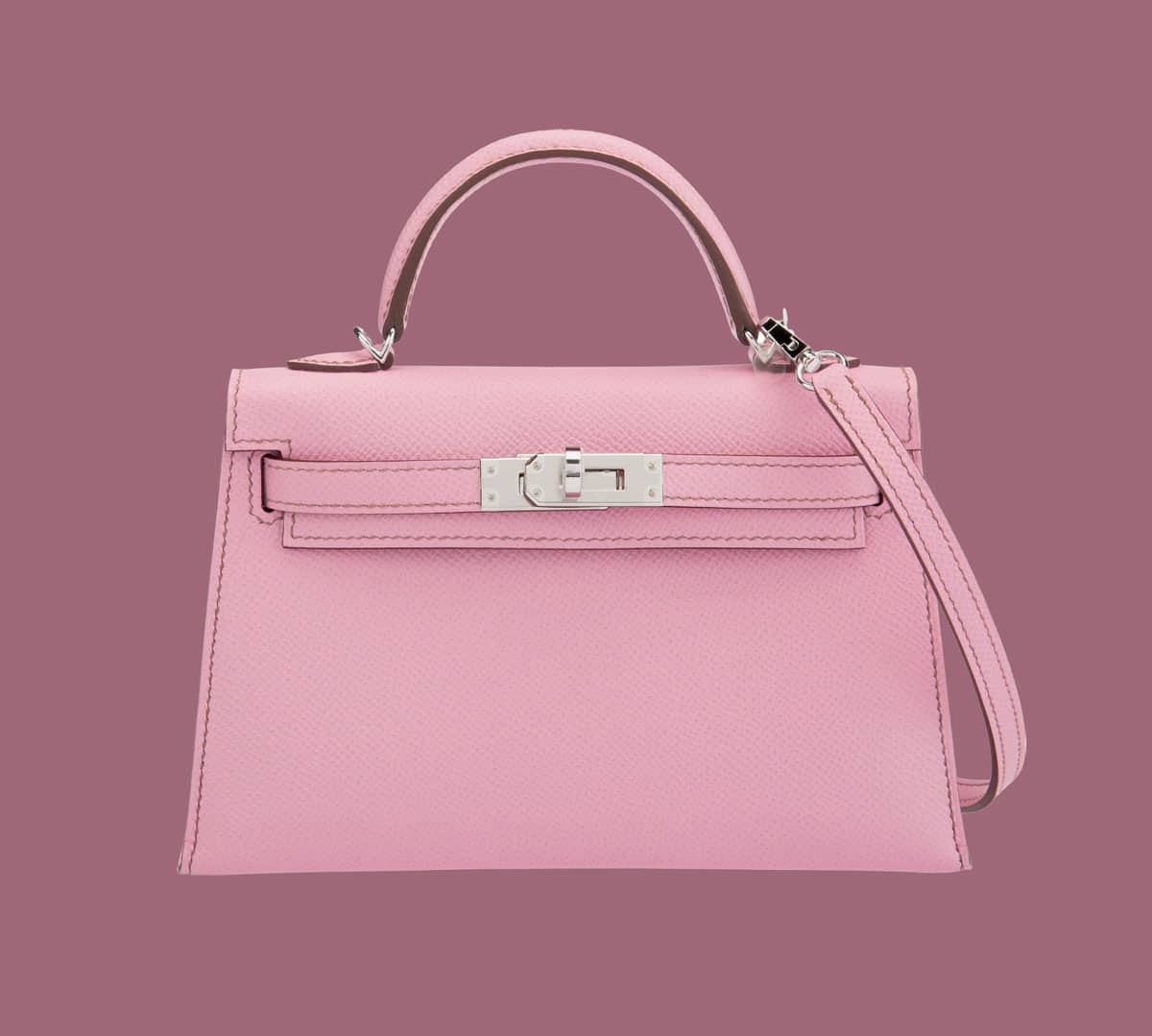 Hermes 5P Bubblegum Pink Epsom Leather Mini Kelly Bag with Palladium Hardware