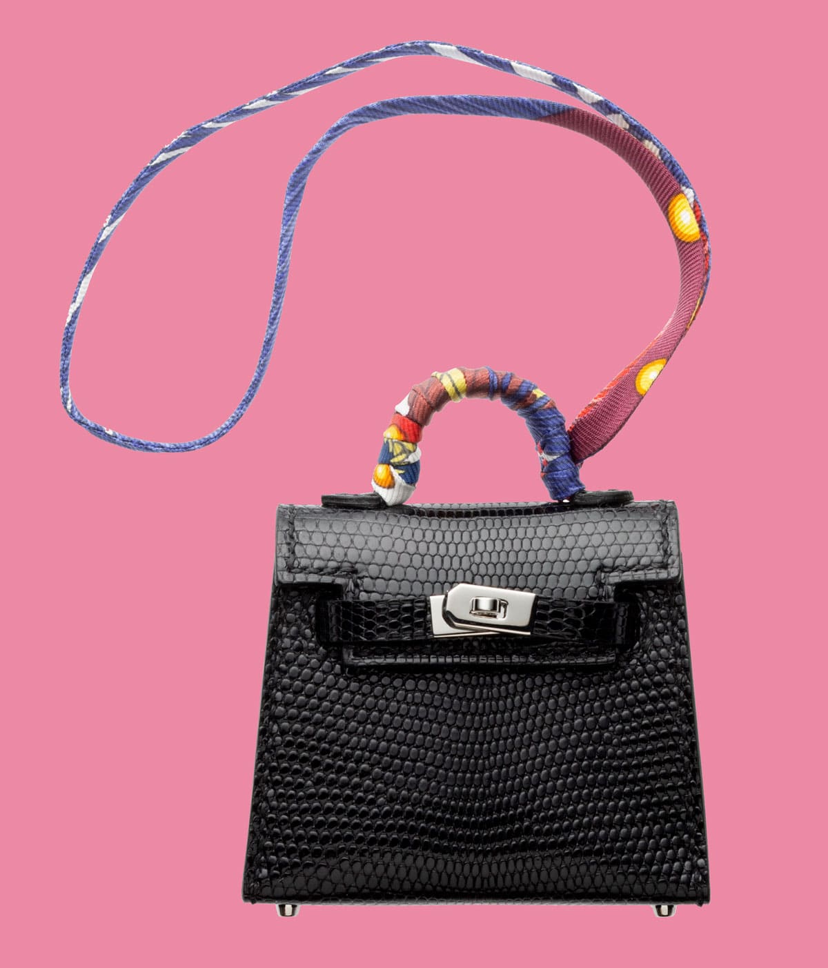 Hermes 6.5cm Black Lizard Kelly Twilly Charm