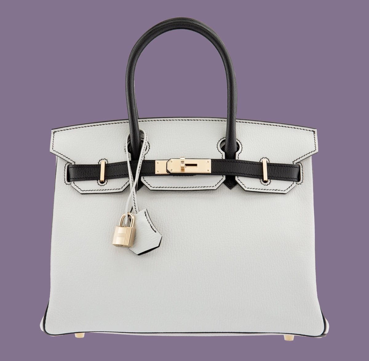 Hermes Special Order Horseshoe 30cm Gris Mouette Black Chevre Leather Birkin Bag with Permabrass Hardware