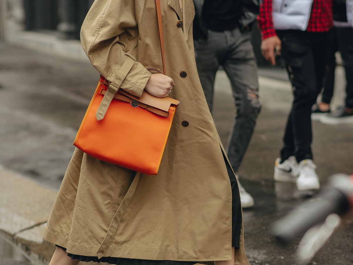 Orange and white Printed Jute Hand Bag