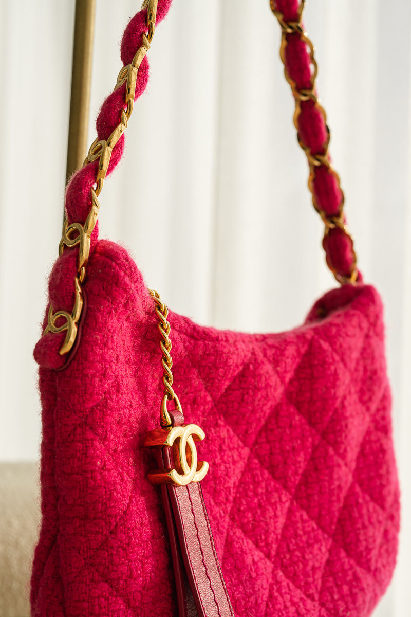 Chanel Pink Quilted Tweed Medium Double Flap Bag with Silver