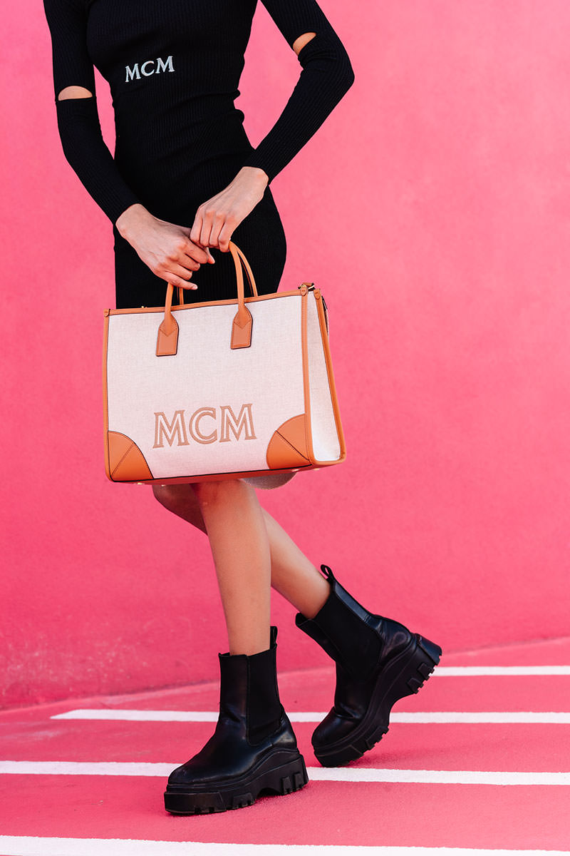 MCM Munchen Small Monogram Top-Handle Bag