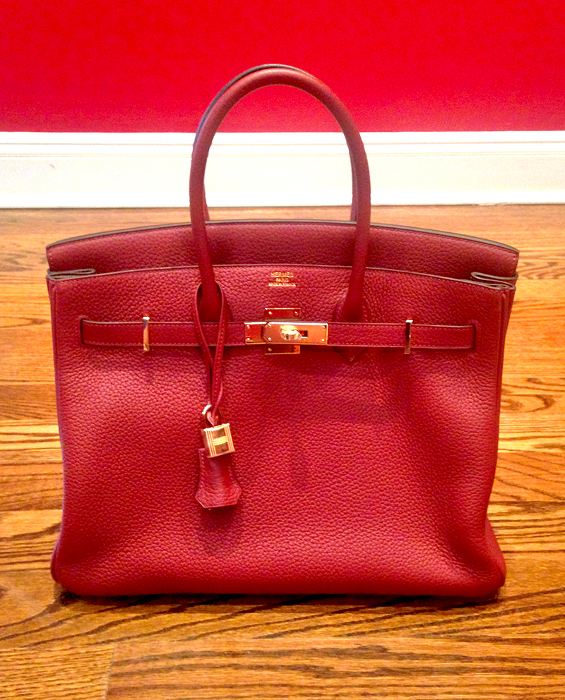 Hermes Clemence Leather Birkin Bag 35 Red