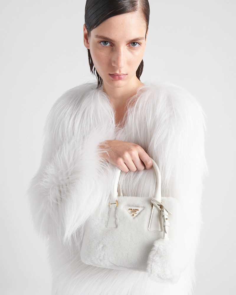 Prada Mini Triangle Logo Shearling Shoulder Bag