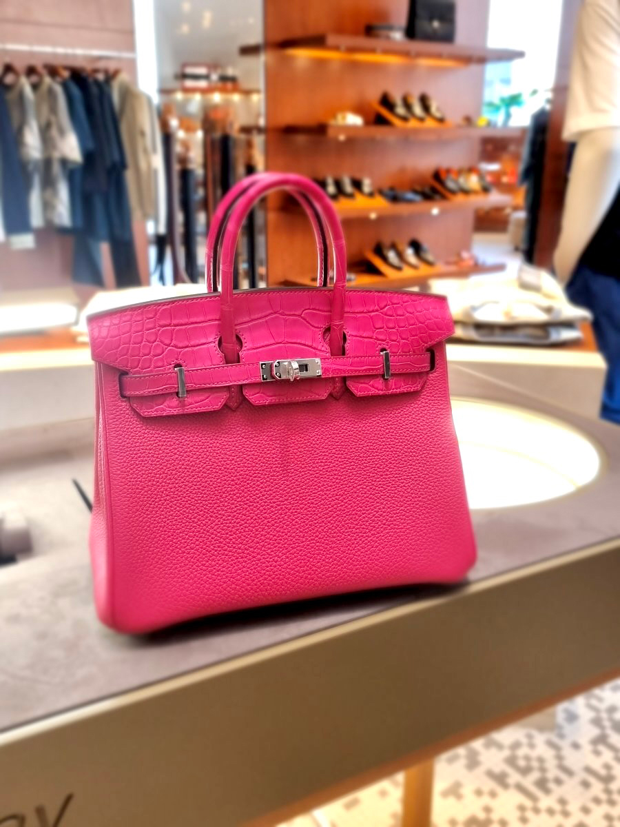 A 25cm Birkin in Framboise with Matte Gator and PHW from July 2021. Photo via TPFer @A.Ali.