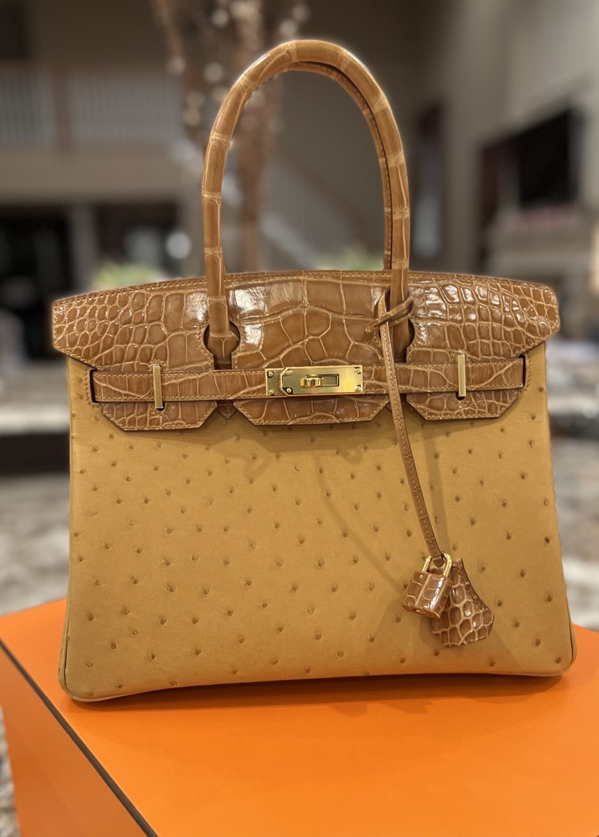 A 30cm Birkin in Tabac Camel Ostrich and Shiny Gator from April 2022. Photo via TPFer @DolceDolce.