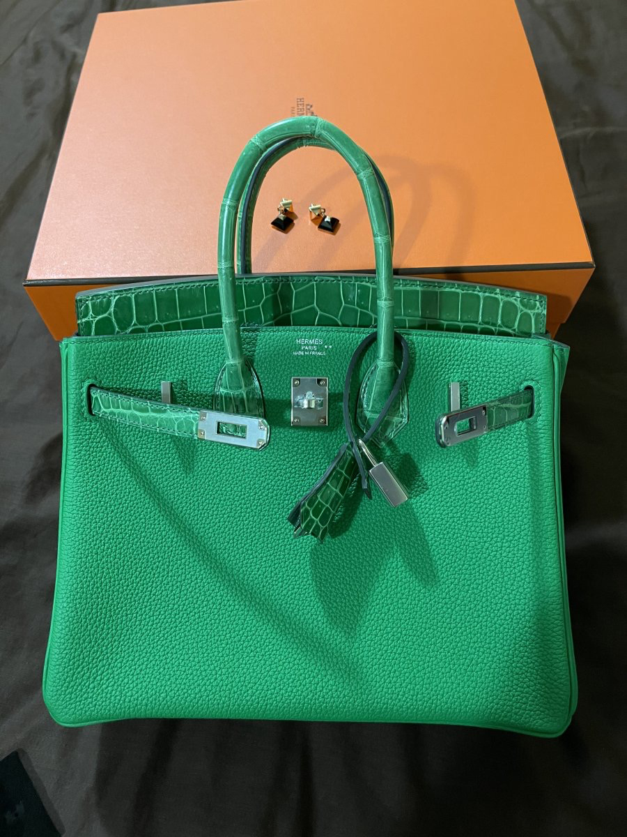 Hermes Kelly 25 In Cactus Green: Crocodile