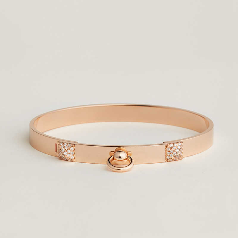 Collier de Chien Braceletl in Rose Gold with Diamond Pave Studs (48 diamonds, total carat weight .24ct), $10,700. Photo via Hermes.com