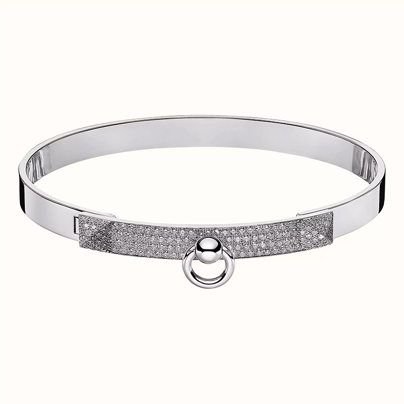 Collier de Chien Bracelet in White Gold with Diamond Studs and Center (130 diamonds, total carat weight .91 ct), $23,400 (€14,100). Photo via Hermes.com.