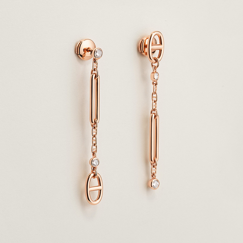 Chaine d'Ancre Chaos Earrings in Rose Gold with 4 diamonds (length 2.04” length, total carat weight .33 ct), $8050. photo via Hermes.com
