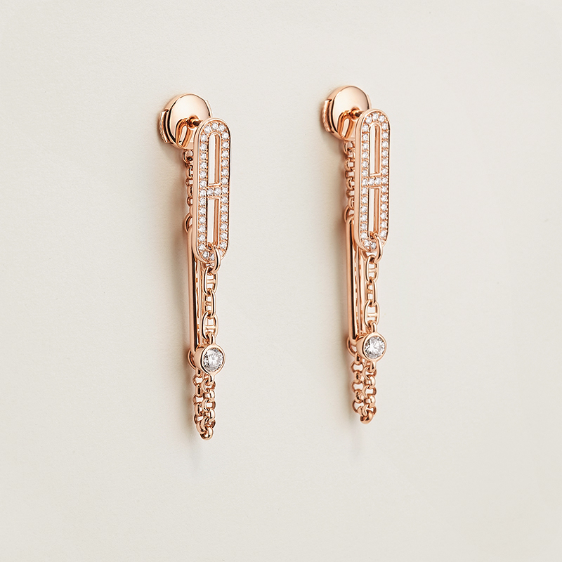Chaine d'Ancre Chaos Earrings in Rose Gold (length 3.3”, 70 diamonds, total carat weight .5 ct), $13,000. Photo via Hermes.com